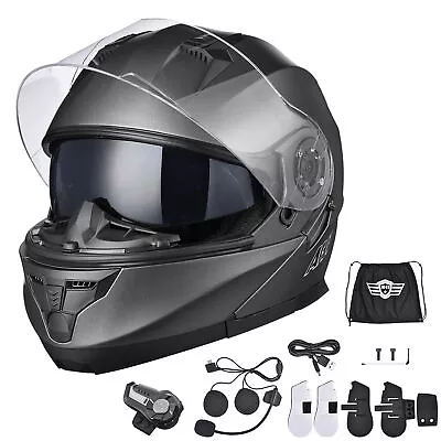 AHR Motorcycle Flip Up Full Face Helmet Bluetooth 5.0 Headset DOT Approved S-XXL • $122.90