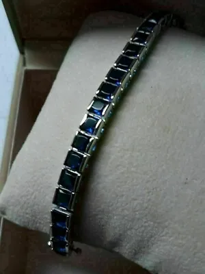 $200.99 • Buy Men's Tennis Bracelet 14K White Gold Plated 15Ct Princess Created Blue Sapphire
