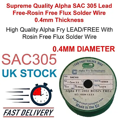 £2.49 • Buy Supreme Quality Alpha SAC 305 LF-Rosin Free Flux  Solder Wire 0.4mm Thick