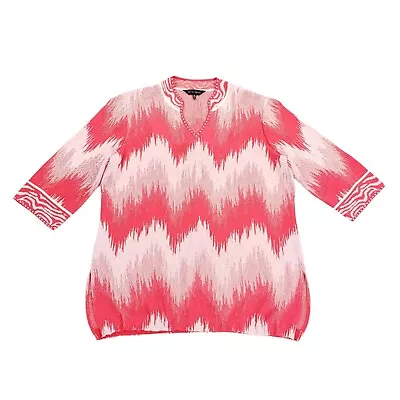 Ming Wang 3/4 Sleeve Zigzag Striped Sweater Top V-Neck Womens Size XL Pink • $43.82