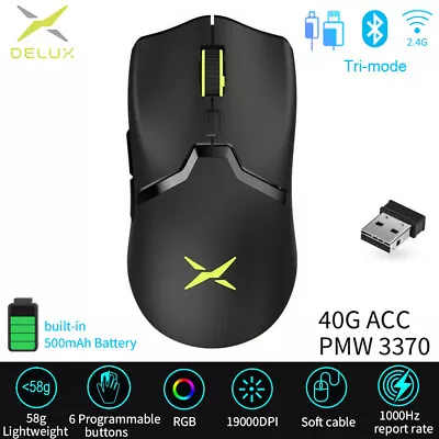 DELUX M800PRO New Skate 3370 19000DPI Wireless Wired Gaming Mouse Programmable • $29.99