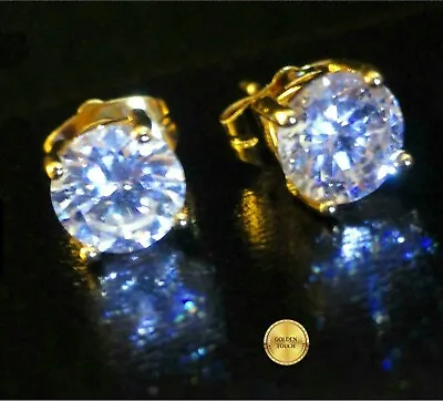 £11.99 • Buy Men's Round 7mm Simulated Diamonds 18K Yellow Gold Filled Stud Earrings /UK GIFT