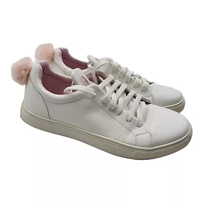 Madden Girl Shoes Womens 8.5 Bunny Sneakers Rabbit Ear White Lace Up PomPoms • $18.89