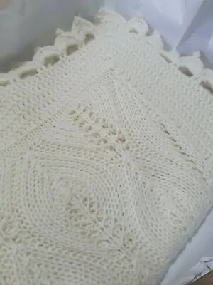 £52 • Buy Hand Knitted Baby Blanket Lace Shawl Christening Baptism Newborn Baby Gift Ivory