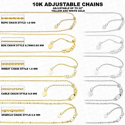 10k Yellow Or White Gold Box Cable Wheat Rope & Sparkle Adjustable Chain 22  • $137.99