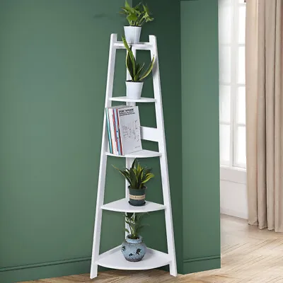 $73.99 • Buy Levede 5 Tier Corner Shelf Wooden Storage Home Display Rack Plant Stand White