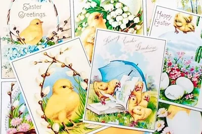 Set Of NINE Vintage Victorian Easter Chicks & Eggs Quilt Cotton FABRIC Panels • $14.80