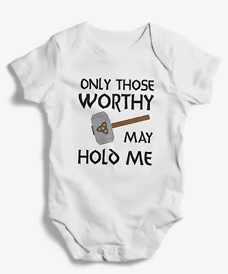 Only Those Worthy Bodysuit Thor Baby Grow Marvel Avengers Bodysuit Baby Gift • £6.99