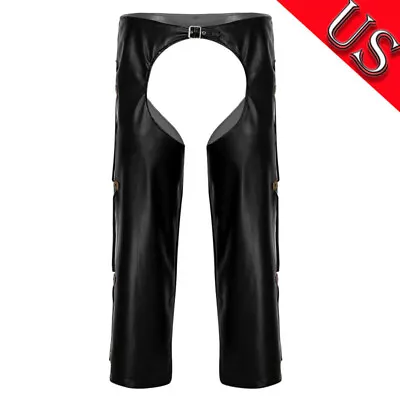 US Mens Cowboy Faux Leather Chaps Motorcycle Chaps Pants Adult Cosplay Costume • $21.79