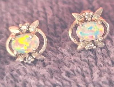 Vintage Fire Opal And Diamond Stud Earrings Set • $60