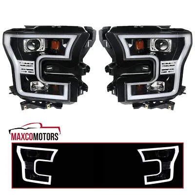 Jet Black Projector Headlights Fits 2015-2017 Ford F150 Lamps LED Tube Bar LH+RH • $305.49