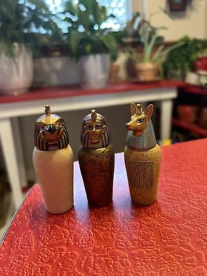 3 1/2  Egyptian Canopic Jars Miniatures Set Of Three • £18.81