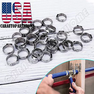 50Pcs 1/2  PEX Stainless Steel Ear Clamp Cinch Rings Crimp Pinch Fitting • $8.88