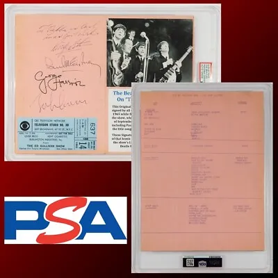 The Beatles Signed Cue Sheet From The Final  Ed Sullivan Show   (PSA/DNA Encap) • $250000