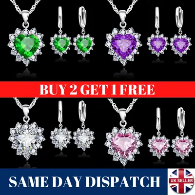 £4.99 • Buy 925 Sterling Silver Crystal Love Heart Pendant Necklace Women Jewellery Gift UK