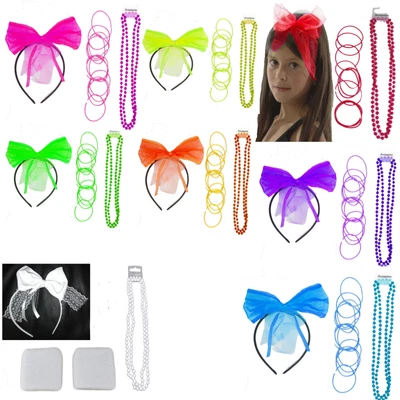 £5.50 • Buy Neon Tutu Accessories Pink  Hairbow Necklace Gummie Bangless 80' Fancy Dress
