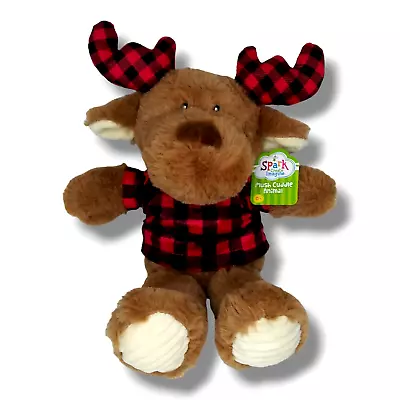 New Spark Create Imagine Moose Brown Plush Stuffed Rattles Red Plaid Scarf NWT • $9.99