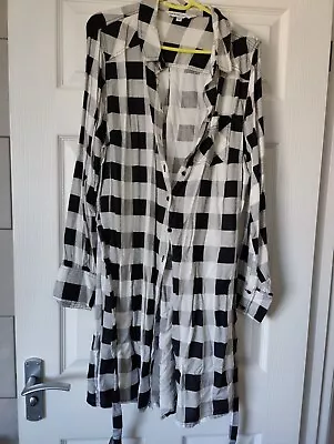 Capsule Size 18 Long Shirt Dress Black White Tartan Check Gingham Tie Belt • £8