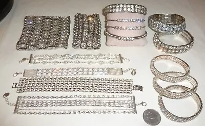 Vintage-Recent Lot 54pc Rhinestone Jewelry Bracelets- Bangle Stretch Link Cuff • $0.99