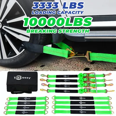 8 Axle Straps Car Trailer Hauler Ratchet Tie Down Strap Towing Tire Straps Kit • $98.32