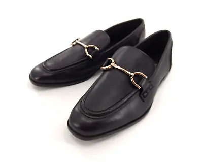 ZARA Loafers Women's US 7.5 EU 38 Black Faux Leather Gold Buckle Slip On Flats • $29.95