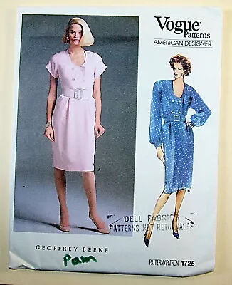 Vogue American Designer Geoffrey Beene Sewing Pattern 1725 Dress Sz 8 Uncut • $9.94