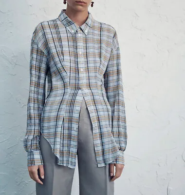 Bassike Fitted Checked Semi-Sheer Button-Up Shirt Size 2 10 • $75