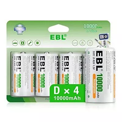 EBL Rechargeable D Batteries 10000mAh Ni-MH High Capacity D Cell Battery New   • $36.40