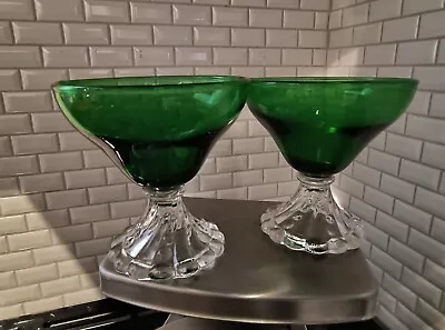 PAIR Anchor Hocking Emerald Green Burple Champagne Sherbet Shrimp Cocktail Glass • $19.99