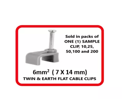 6mm2 Grey Cable Clip 6mm Square  7 X 14mm Cable Clips 6mm Twin Earth Wire Clips • £2.49