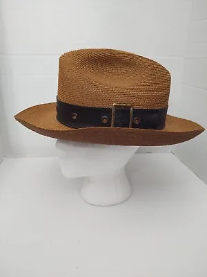 Vintage Unisex Brown Genuine Milan Weave Panama Hat • $35