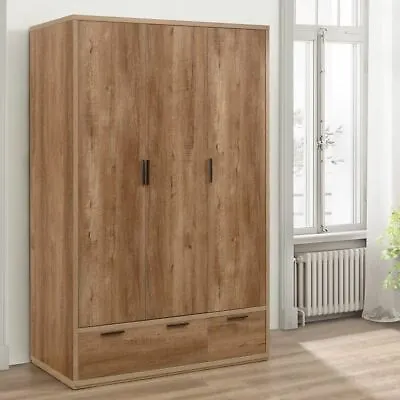 Combination Wardrobe Stockwell Rustic Oak 3 Door 185 Cm X 120 Cm X 58 Cm • £389.99