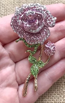 Colleen Lopez Pink Rose Rhinestone Magnetic Brooch Fashion Jewelry • $25