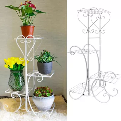 White Metal 4 Tier Plant Stand Flower Pot Rack Shelf Planter Display Holder • £15.95