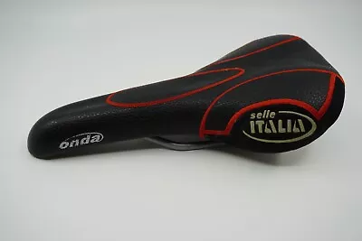 Vintage SELLE ITALIA TriMatic 2 Racing Saddle LEATHER Made In Italy Black & Red • $44.99