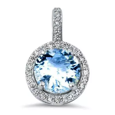 Halo Aquamarine & Cz .925 Sterling Silver Pendant • $15.52