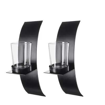 Pair Of Metal Wall Candle Holders Stand Sconce Glass Tea Light Holder Home Decor • £9.95