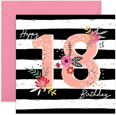 Cute 18th Birthday Card For Girls 'Happy 18th Birthday' Card For Her - 145x145mm • £3.35