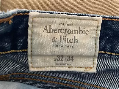 Abercrombie & Fitch Distressed Button Fly Blue Jeans Straight Denim Mens 32 X 34 • $27.72