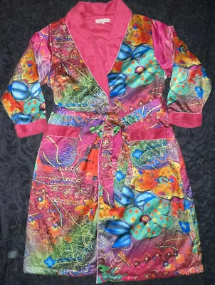 Ladies Size 12-14 Satin Design Floral Dressing Gown Autumndeer Plush Lining • £29.50