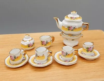 Vtg Reutter Porzellan Yellow Floral Tea Service Dollhouse Miniature 1:12 • $26