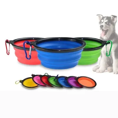 Collapsible Pet Feeding Bowl Dog Cat Travel Portable Camping Silicone Water Dish • £2.99