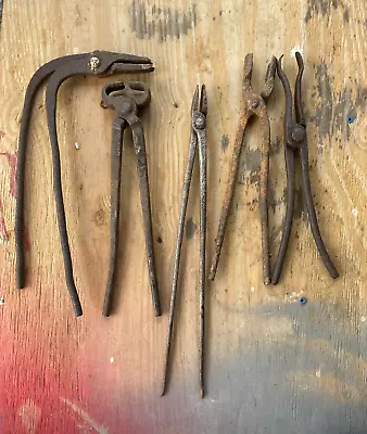 Vintage - Forged -Village Blacksmith Tongs-Lot Of  5 • $69.99