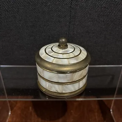 Vintage Small Brass And Mother Of Pearl Mosaic Trinket Box With Lid • $19.99