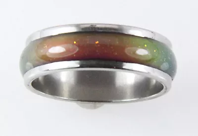 8mm Solid Heavy Stainless Steel Mood Ring Hypersensitive Color 70's Look Nice • $8.99