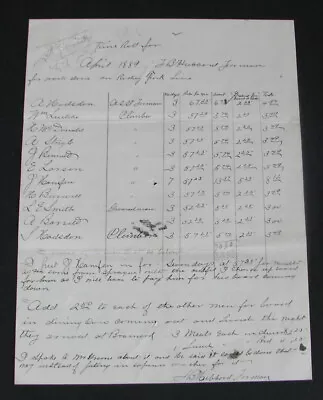 #104 - Rare 1889 ROCKY FORK LINE Railroad MONTANA TERRITORY Worker Payment List • $9.95