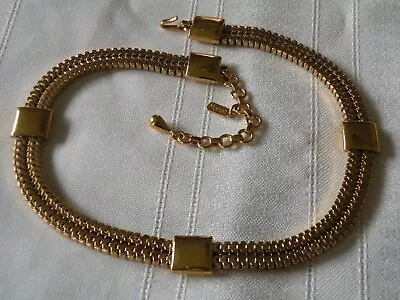 Vintage Monet Gold Tone Flat Snake Chains W Square Accents Choker Necklace 14.5  • $22