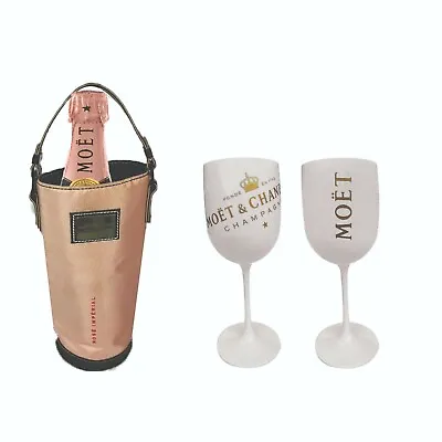 Moet & Chandon 2 Plastic Champagne Glasses + Rose Imperial Insulated Bag BNWOB  • $39.14