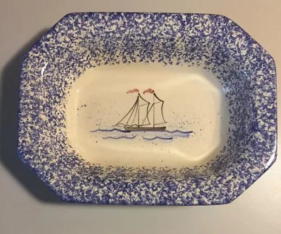 Vintage MOLLY DALLAS Sailboat Spatterware Hand Painted Serving Bowl 10” • $40
