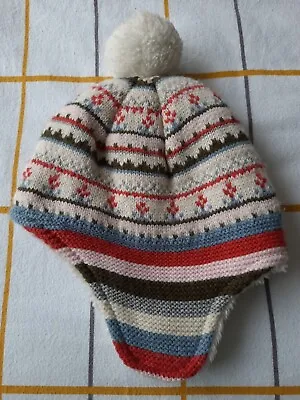 John Lewis Waitrose Baby Girls Fair Isle Style Winter Bobble Hat Age 6-12 Months • £5